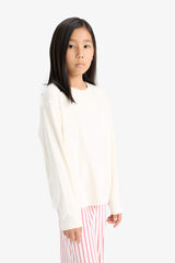 Girls Pajama Set Fleece Long Sleeve Top Striped Long Bottom