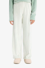 Girls Pajama Set Fleece Long Sleeve Top Striped Long Bottom