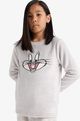 Girls Looney Tunes Pajama Set Embroidered Plush Long Sleeve Top and Long Bottoms