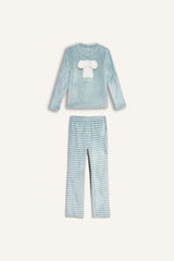 Girls' Pajama Set: Fleece Long-Sleeved Top and Long Bottoms