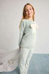 Girls' Pajama Set: Fleece Long-Sleeved Top and Long Bottoms