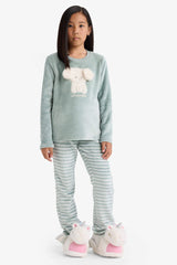 Girls' Pajama Set: Fleece Long-Sleeved Top and Long Bottoms