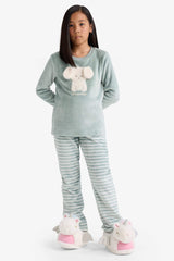 Girls' Pajama Set: Fleece Long-Sleeved Top and Long Bottoms