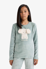 Girls' Pajama Set: Fleece Long-Sleeved Top and Long Bottoms