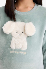 Girls' Pajama Set: Fleece Long-Sleeved Top and Long Bottoms