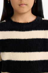 Girls' Crew Neck Striped Knit Sweater