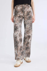 Straight Fit High Waist Snake Patterned Gabardine Trousers