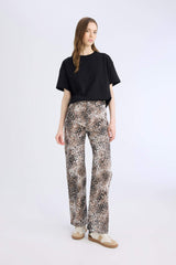 Straight Fit High Waist Snake Patterned Gabardine Trousers