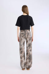 Straight Fit High Waist Snake Patterned Gabardine Trousers