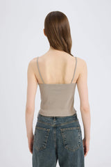 Fitted tank top with square neck and ribbed texture