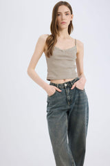 Fitted tank top with square neck and ribbed texture