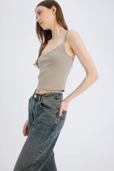 Fitted tank top with square neck and ribbed texture