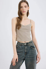 Fitted tank top with square neck and ribbed texture