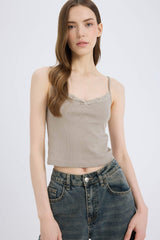 Fitted tank top with square neck and ribbed texture