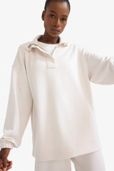 DeFactoFit Long Fit Stand Collar Zippered Modal Sweatshirt