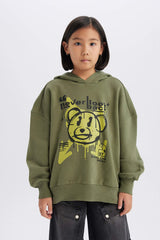 Girls Oversize Wide-Mould Hooded Printed Sweatshirt