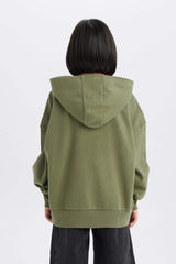 Girls Oversize Wide-Mould Hooded Printed Sweatshirt