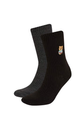 Men's Embroidered 2-Pack Viscose Winter Boot Socks