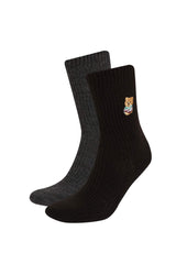 Men's Embroidered 2-Pack Viscose Winter Boot Socks