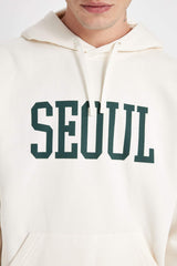 Boxy Fit Hooded Pocket Printed Sweatshirt