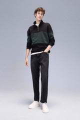 Comfort Regular Fit Casual Fit Stand Collar Zippered Striped Thick Sweatshirt