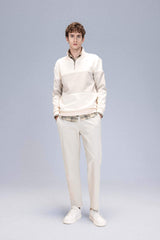 Comfort Regular Fit Casual Fit Stand Collar Zippered Striped Thick Sweatshirt