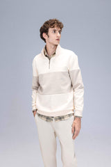 Comfort Regular Fit Casual Fit Stand Collar Zippered Striped Thick Sweatshirt