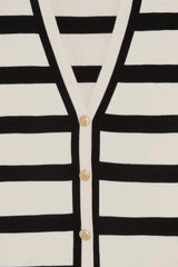 Regular Fit V-Neck Striped Buttoned Tunic Knit Cardigan