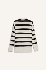 Regular Fit V-Neck Striped Buttoned Tunic Knit Cardigan