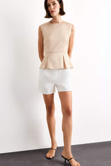 High Waist Belted Short Leg White Shorts