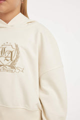 Girls Ecru Oversize Wide Pattern Hooded Embroidered Sweatshirt