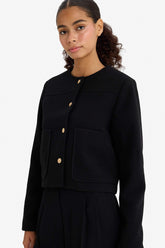 Crop Crew Neck Button-Down Blazer Jacket
