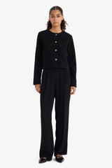 Crop Crew Neck Button-Down Blazer Jacket