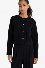 Crop Crew Neck Button-Down Blazer Jacket