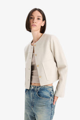 Crop Crew Neck Button-Down Blazer Jacket