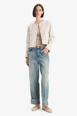 Crop Crew Neck Button-Down Blazer Jacket