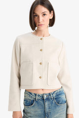 Crop Crew Neck Button-Down Blazer Jacket