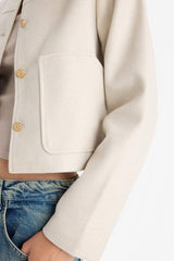 Crop Crew Neck Button-Down Blazer Jacket