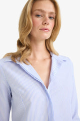 Fitted Striped Poplin Long Sleeve Shirt