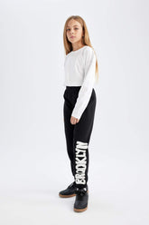 Girls Printed Black Jogger Sweatpants with Elastic Waistband
