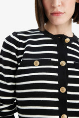 Regular Fit Crew Neck Striped Buttoned Knit Cardigan