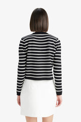Regular Fit Crew Neck Striped Buttoned Knit Cardigan
