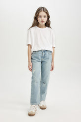 Girls Straight Fit Ripped Detailed Straight Leg Pocket Jeans