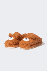Boys Teddy Bear-Themed Plush Flat Sole Home Slippers