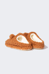 Boys Teddy Bear-Themed Plush Flat Sole Home Slippers