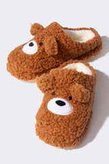 Boys Teddy Bear-Themed Plush Flat Sole Home Slippers