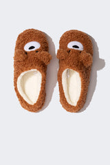 Boys Teddy Bear-Themed Plush Flat Sole Home Slippers