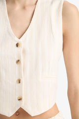 Regular Fit V Neck Linen Blend Blazer Vest