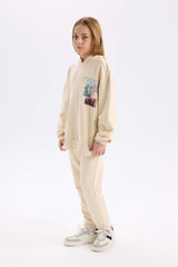 Girls 2-Piece Set Printed Sweatshirt with Elastic Waistband and Tracksuit Bottoms
