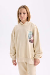 Girls 2-Piece Set Printed Sweatshirt with Elastic Waistband and Tracksuit Bottoms